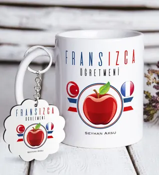

Personalized French Teacher White Mug and Keychain Gift Seti-3