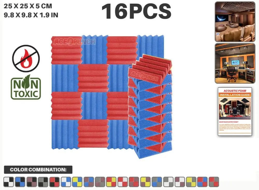 Red and Blue Arrowzoom 16 шт Упаковка цветовая комбинация 9," x 9,8" x 1," клиновая плитка студия Звукопоглощающая Панель акустическая обработка пены - Цвет: Red and Blue