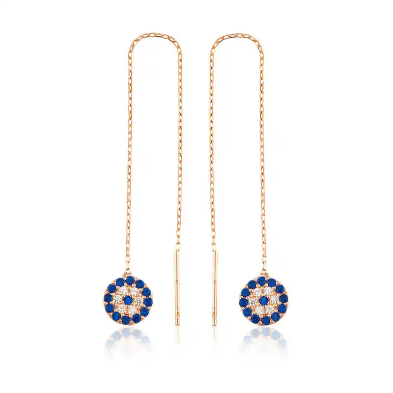 

Merve Silver Silver Chain Evil Eye Earrings
