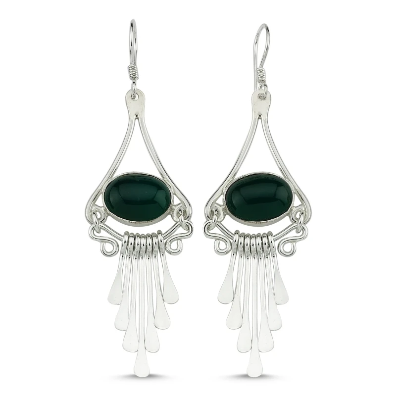 

Armagano Green Agate Gemstone Dangle Hand Handwork Earrings