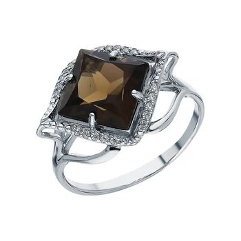 

Silver ring with раухтопазами and cubic zirconia sunlight sample 925