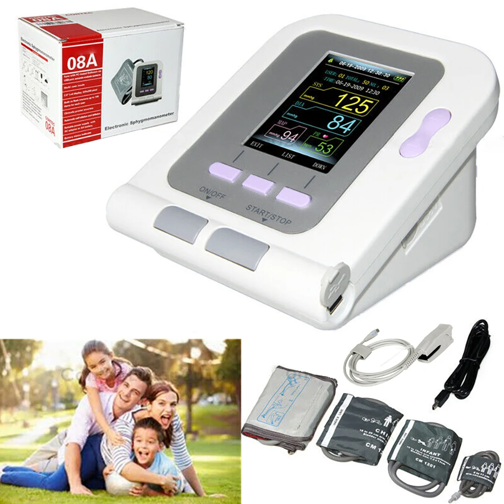 ONTEC08A Blood Pressure Monitor Meter Digital ArmTensiometers Electronic Sphygmomanometer INBP 4PCS Cuff Adults SPO2 Probe