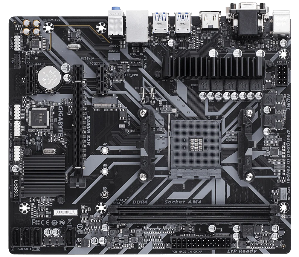 Материнская плата GIGABYTE B450M S2H, SocketAM4, AMD B450, mATX