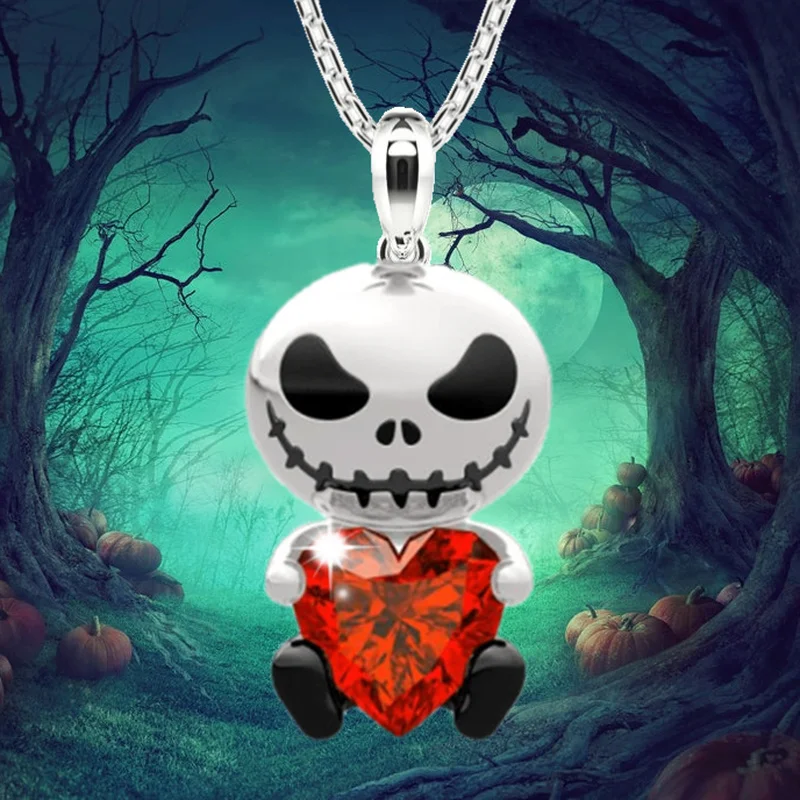 Fashion Women s Love Crystal Skull Emo Head Necklace Charm Cartoon Ghost Heart Cut Jewelry Valentines