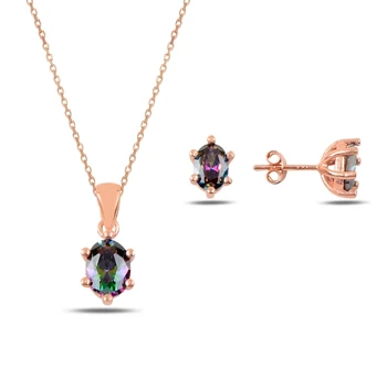 

Kutaydan Oval Mystic Topaz Zircon Engagement 925 Sterling Silver Set Made in Turkey