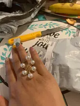 Anillo chapado en oro para mujer, elegante perla de imitación, anillos de apertura ajustables