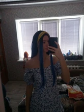 Blue Wig Synthetic-Wigs Heat-Resistant-Fiber Middle-Part Linghang Black Natural Straight