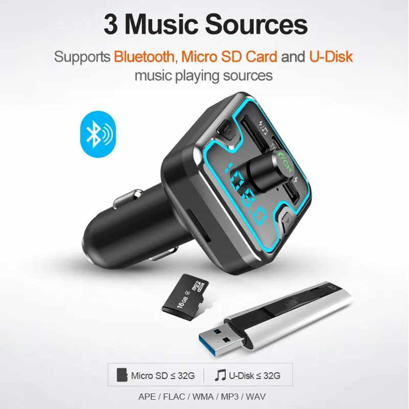 Умный Bluetooth 5,0 автомобильный fm-передатчик модулятор с красочным Светодиодный светильник автомобильный аудио mp3-плеер Громкая связь type-c USB быстрое зарядное устройство