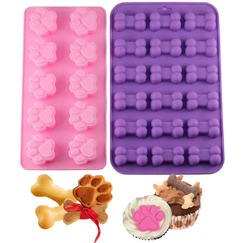 Bone & Paws Pet Dog Paw Silicone Soap mold Candy Chocolate Fondant Tray ICE Cube 