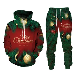 Inverno/outono 3d feliz natal impresso hoodies calças 2 pcs define moda pulôver sweatshirts roupas masculinas unissex agasalho