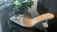 Zapatos de tacón elegantes con punta en pico para mujer, tacones de pedrería para boda, tacón transparente de cristal, sandalias sexys