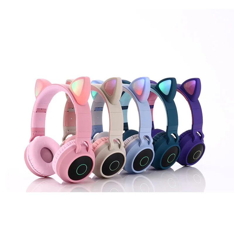 KL05 Cute Cat Ear Bluetooth 5 0 Headphones Foldable On Ear Stereo Wireless Headset with Mic LED Light