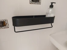 Black Bathroom Shelves Rack Towel-Bar Wall-Shelf Shower-Storage Kitchen Aluminum Space