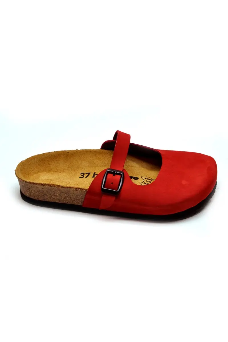 

TARA Red Clogs Anatomical Natural Cork Sole Real Leather Women Sandals