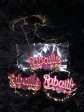 Fashionbomba-pendientes de aro de bambú con nombre personalizado para mujer y niña, joyería láser de acrílico, Piercing con nombre personalizado, C4