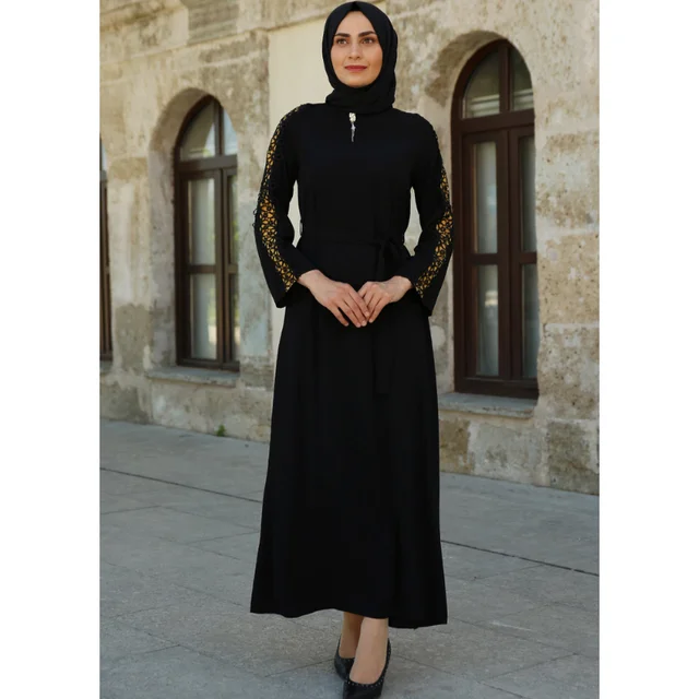 Es Ropa mujer musulmana Hijab vestido islámica vestido de Abaya abotonado  cinturón traje mujeres árabe Abaya musulmán turco turbante árabe Abaya  velours marroquí largo satinado caftán marroquí noche turco ropa para 