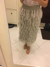 Crochet Skirt Feather-Sweater A-Line Midi Grey Long Designer High-Waist Fashion Women