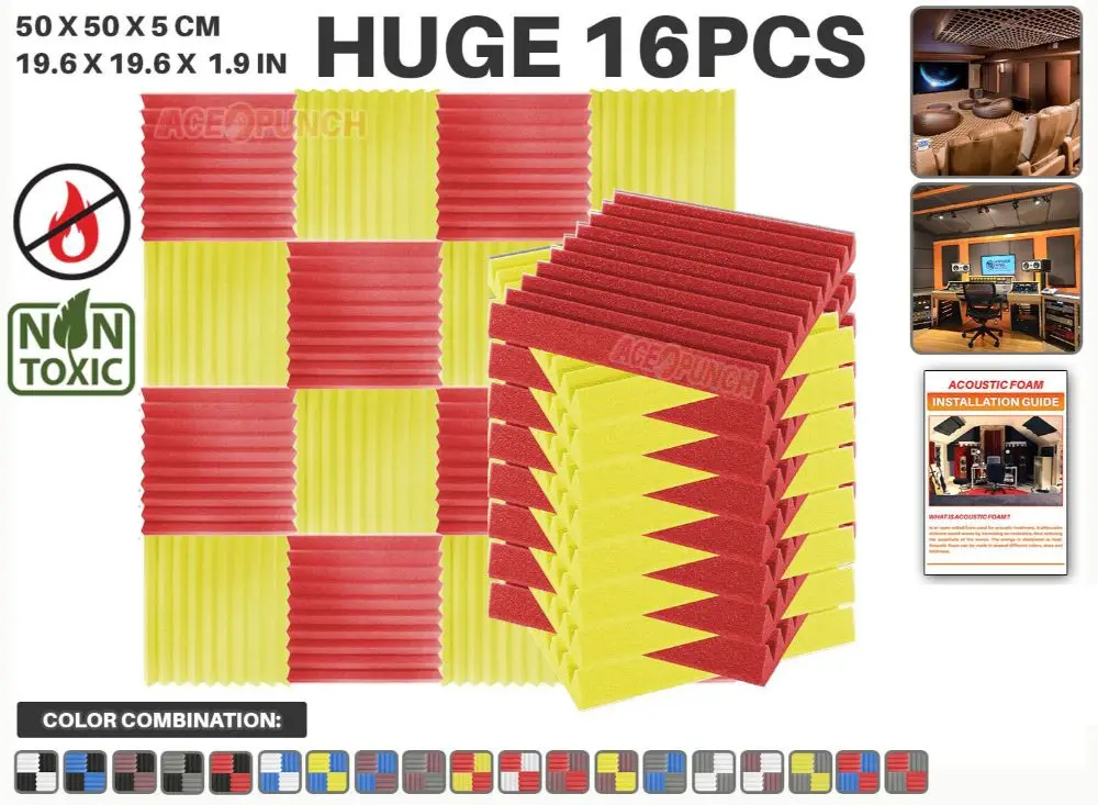 Red and Yellow Arrowzoom 16 шт Упаковка цветовая комбинация 19," x 19,6" x 1," клиновая плитка студия Звукопоглощающая Панель акустическая обработка пены - Цвет: Red and Yellow
