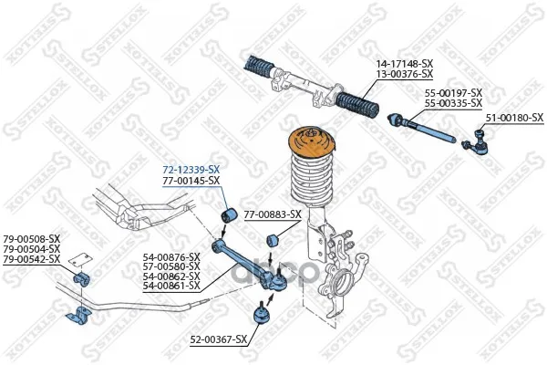 72-12339-Sx_сайлентблок Рычага Внутр.!Peugeot 205 1.0-1.6 83-98,Citroen C15 Stellox 7212339sx Stellox арт. 7212339SX