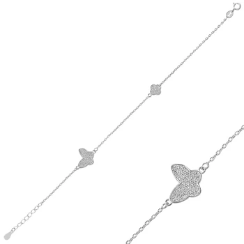 

Silver 925 Sterling Zircon Cubic Zirconia Butterfly & Four Leaf Clover Bracelet