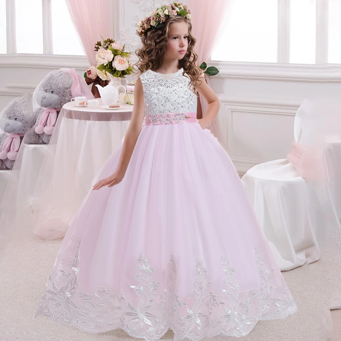 2022 Winter White Bridesmaid Girl Party Dress Wedding Dress Kids