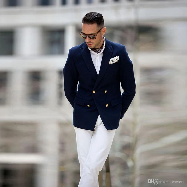 Blue blazer and waist coat with white shirt and pants - Set Of Four