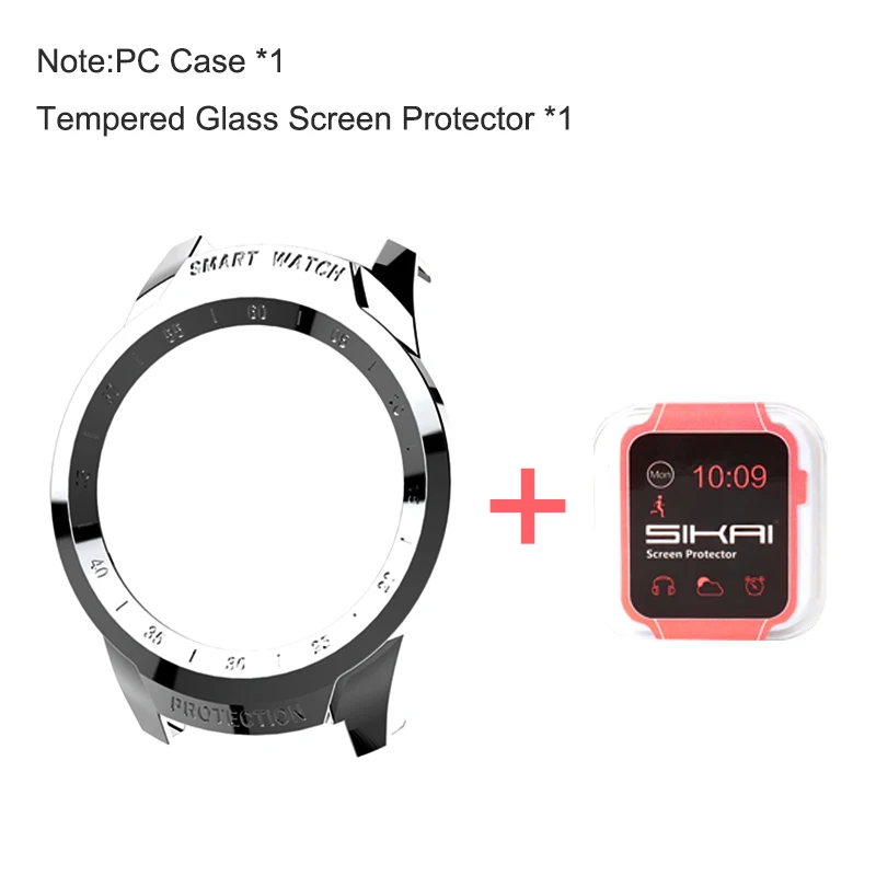 SIKAI PC чехол-накладка для Ticwatch pro Dial, защитный чехол для механизма и защита экрана из закаленного стекла для ticwatch pro Watch - Цвет: Plating silver
