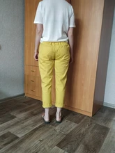 Pantalones harén de algodón para mujer, pantalón vaquero informal combinado con cintura elástica, de talla grande, amarillo y blanco, D321, novedad de verano