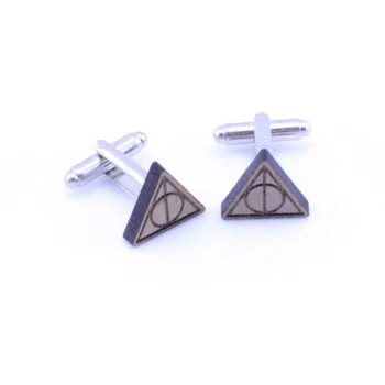 

Twins HARRY POTTER made up handmade wood hickory tree cufflinks with logo laser cutting made up handmade wood hickory tree 16x22mm