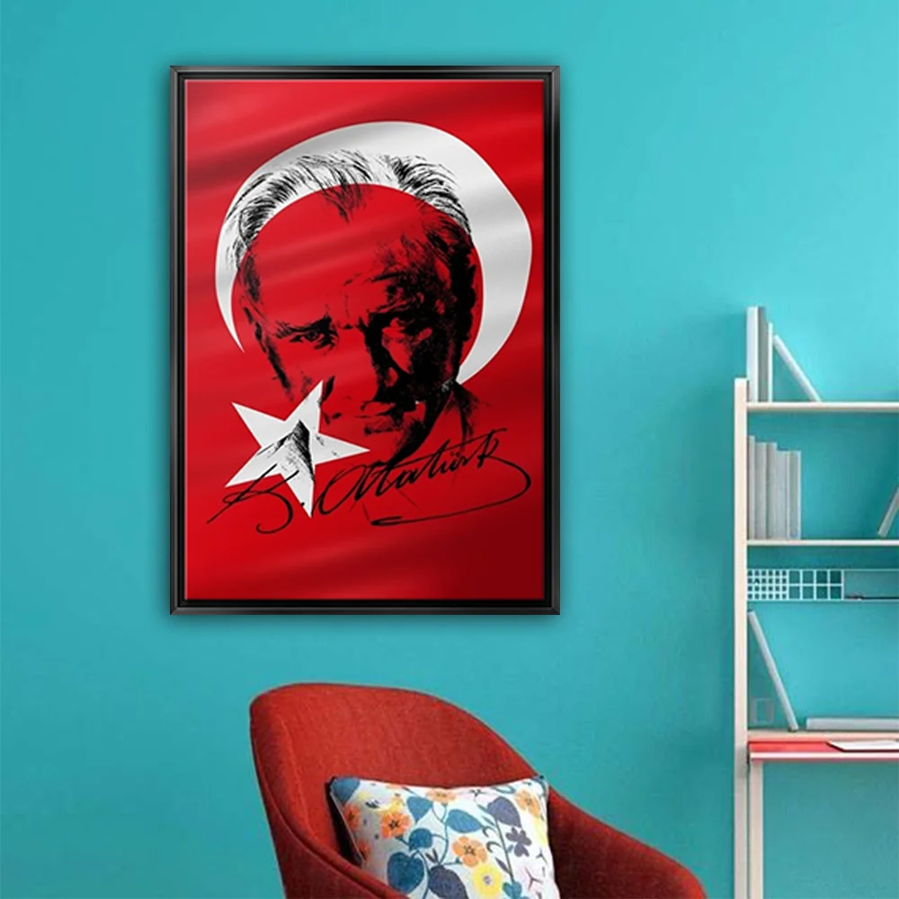Siyah cherceveli ataturk kanvas tablo