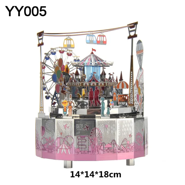 Microworld 3D Metal Theme Rotating Music Box Puzzle Models Kits DIY Laser Cutting Jigsaw Educational Toys Gifts For Girls Adult Amusement Park
