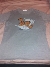 Mayos-Camiseta con estampado de Garfield para mujer, camiseta informal de cuello redondo, camiseta de manga corta con Gato