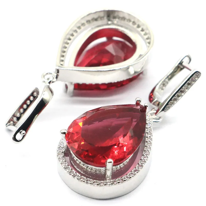 43x19mm Big Jewelry Drop 20x15mm Pink Tourmaline CZ Woman's Wedding Silver Earrings Pendant