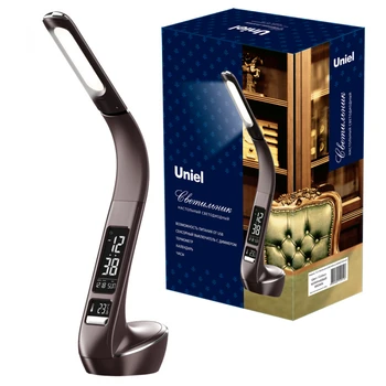 

Lamp table C clock, calendar, thermometer, 6 W. Touch switch. Brown (стилизован under the skin)