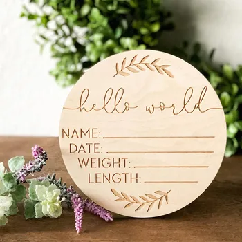 

Hello World Birth Announcement customized Engraved Baby Name Sign Tag Hospital Welcome Plaque New Baby Photo Prop Nursery Decor