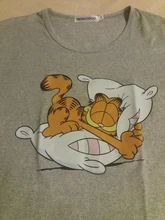 Mayos-Camiseta con estampado de Garfield para mujer, camiseta informal de cuello redondo, camiseta de manga corta con Gato