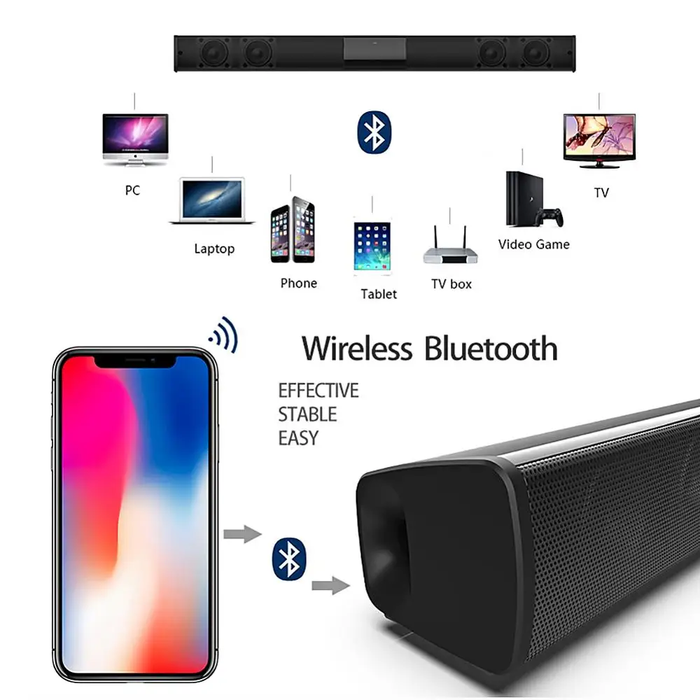 Черная звуковая панель для телевизора 20 Вт проводная и беспроводная bluetooth