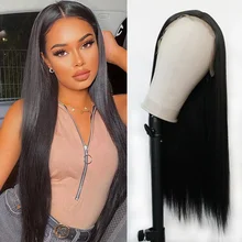 28 Inches Long Straight Synthetic Lace Wigs For Black Women Middle Part Natural Color Heat Resistant Fiber Synthetic Hair Wigs tanie tanio OUR WIGS CN (pochodzenie) Włókno odporne na wysoką temperaturę Proste Codziennego użytku BW001 Ciemny brąz średni rozmiar