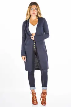 

Blue White Long Cardigan With Pockets