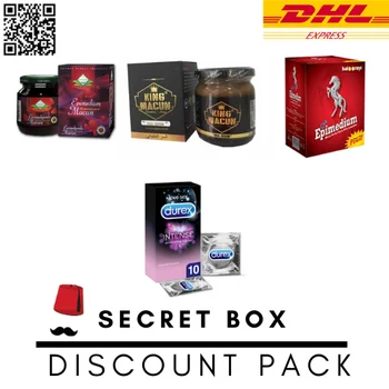 

Aphrodisiac Epimedium Turkish Honey Mix Horny Goat Weed Set with Intense Condom x10 pcs Secret Package Discount Set