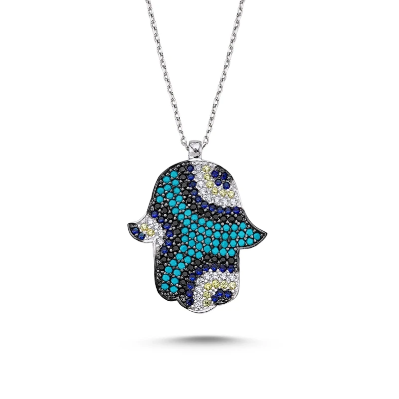 

Silver 925 Sterling Nano Gemstone Fatma Master Hand Necklace