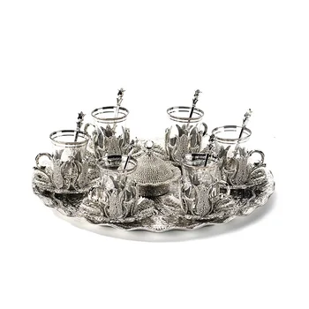 

Silver Color Crystal Coated Thin Waist Tea Set For Six With Tray