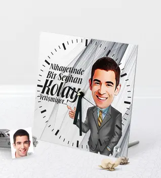 

Personalized Mr Easy Grow Caricature Of Desktop Square Glass clock-2