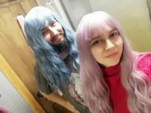 LOUIS FERRE-Peluca de cabello sintético para mujeres negras, cabellera artificial largo ondulado con flequillo, color azul y morado, resistente al calor