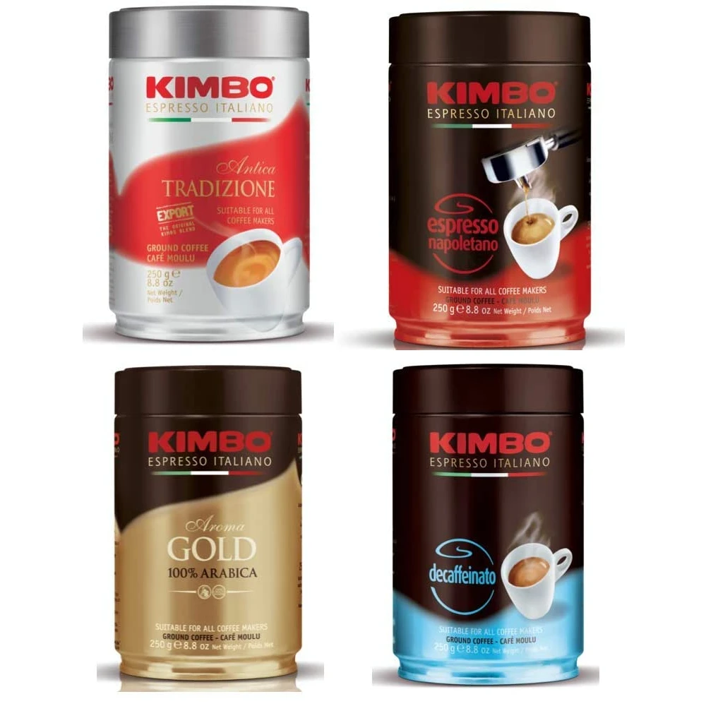 Lot de Café Moulu Kimbo - (4 pots de 250g) -Ancient Tradition Expressed Neapolitan 100% Arabica Gold Decaffeinated afbeelding