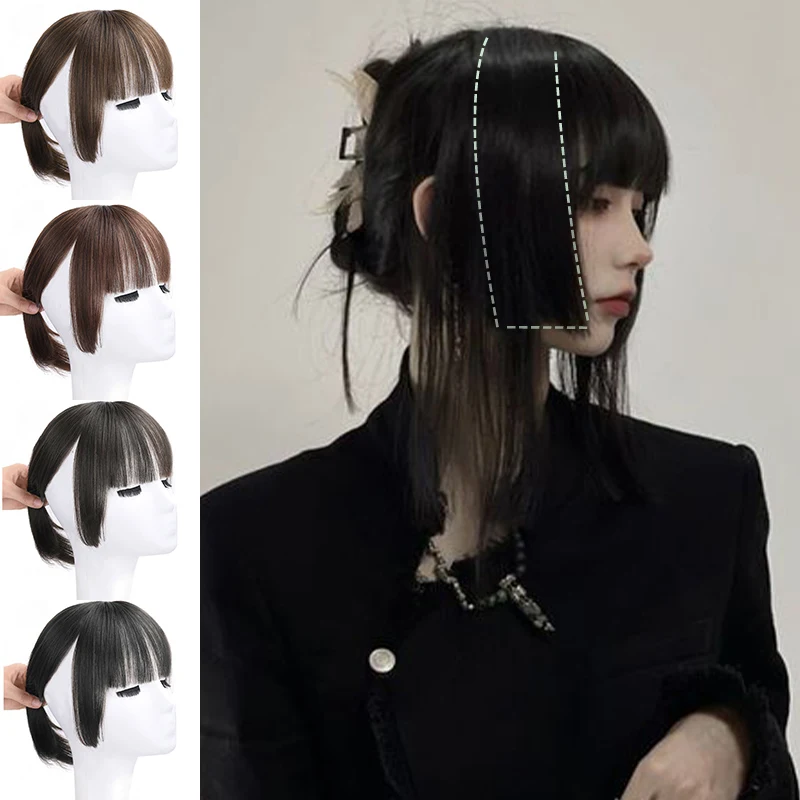 Princess Cut Bangs Hair Extension Synthetic Wig Natural High Temperature Synthetic Fake Bangs Hair Piece Clip I TALANG synthetic bangs,synthetic hair extension