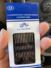 12 unids/set ancianos aguja-agujero lateral ciego aguja de coser de mano de acero inoxidable de huelga roscado ropa de costura