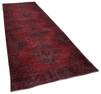 

144x393 Cm Red Handmade English Over Dyed Runner Rug-5x13 Ft