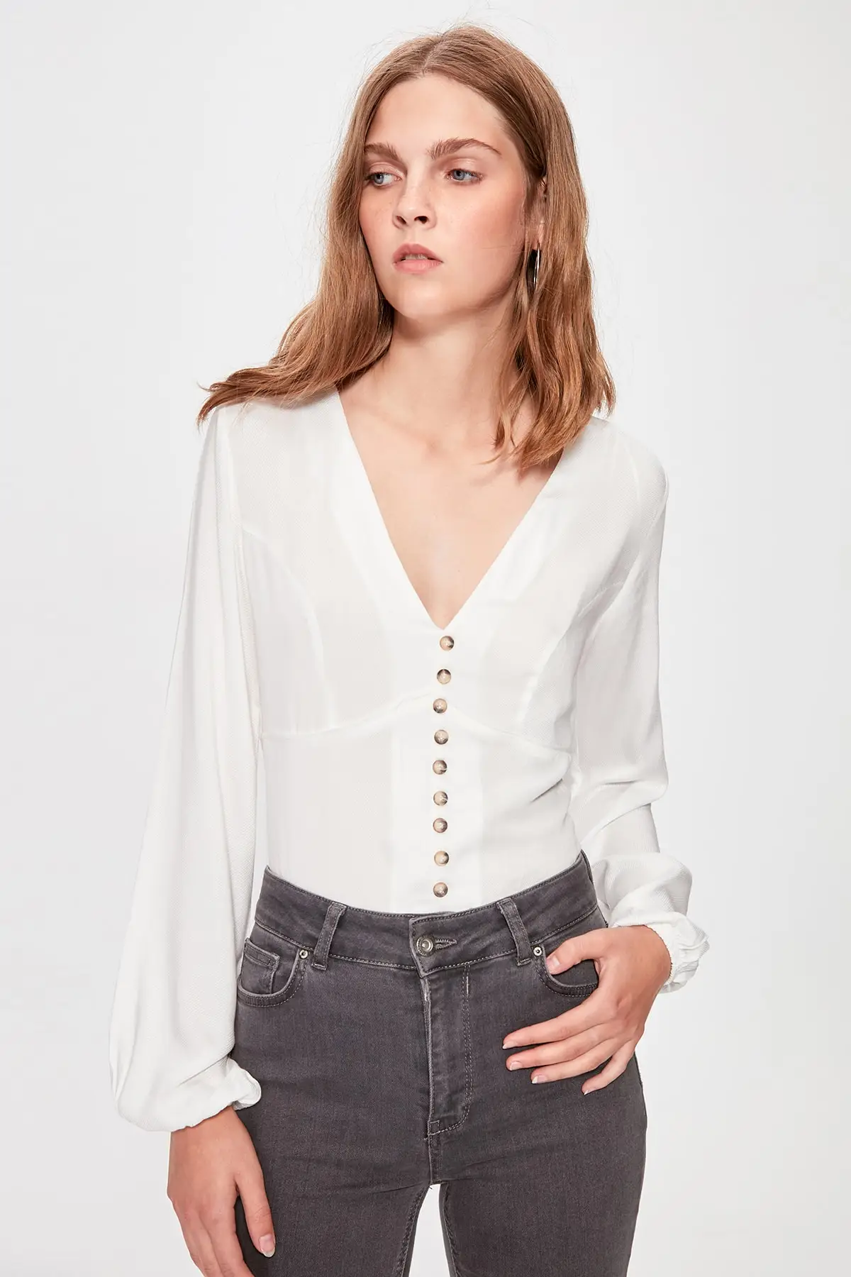 Trendyol Raw белый короткий топ Блузка TWOAW20BZ0902
