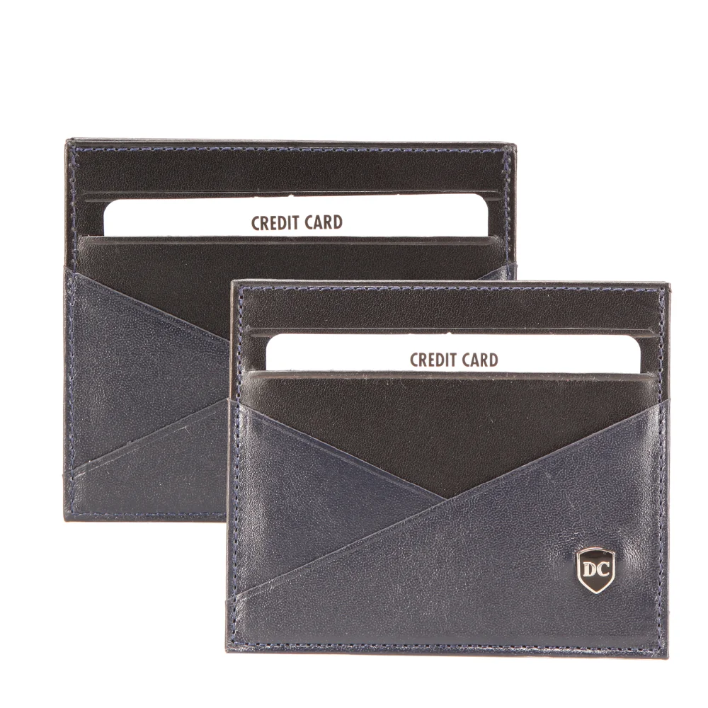 Genuine Leather Slim Compact Wallet Card Holder Hand-Made in Turkey By DC Leather Navy with Black